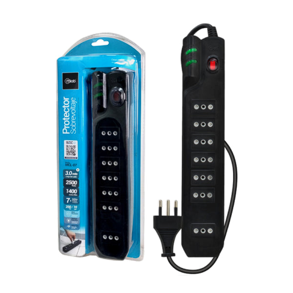 Alargador Protector De Voltaje 3 Metros Mlab Negro