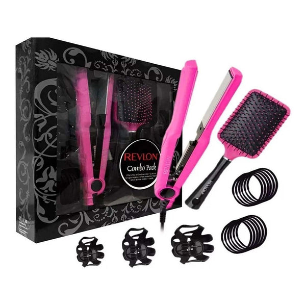Combo Alisador Plancha Ceramica Cepillo Ligas Revlon