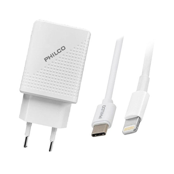 Cargador Rápido Philco USB Tipo C, Incluye Cable USB-C a Lightning